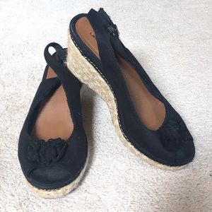 UNIONBAY Wedge Open Toe Sandals Black Sz 8.5